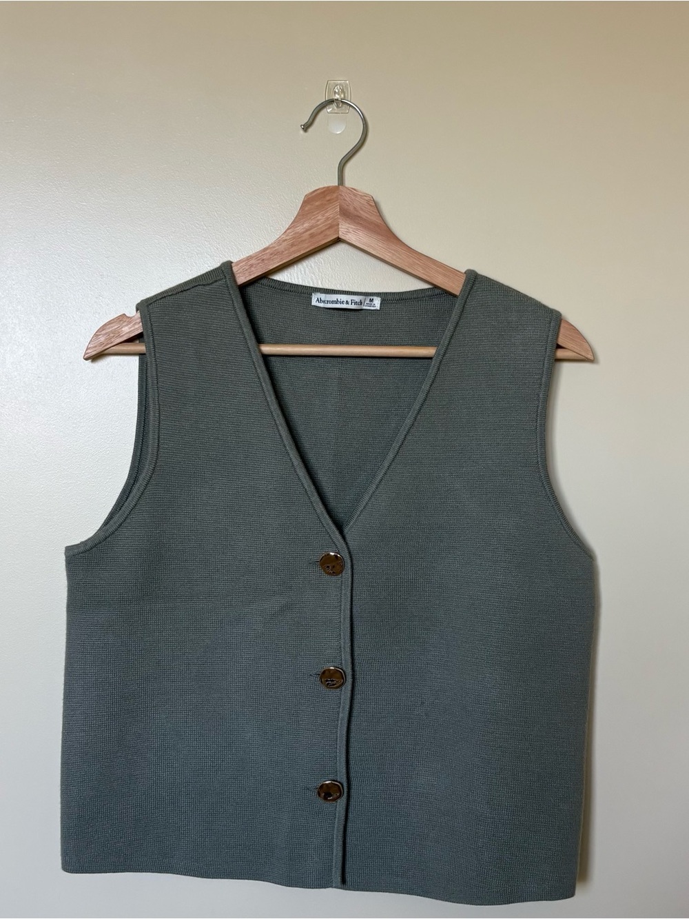Abercrombie & Fitch Olive Green Knit Button Down Vest